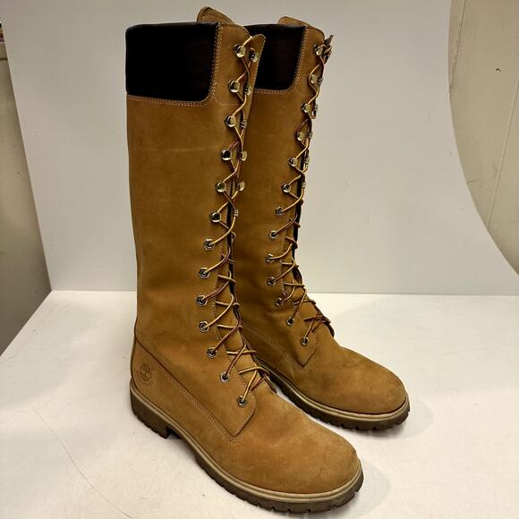 GOOD Timberland Women's Premium 14-Inch Waterproof Boot Nubuck Leather Lace Up 9 - Picture 1 of 14